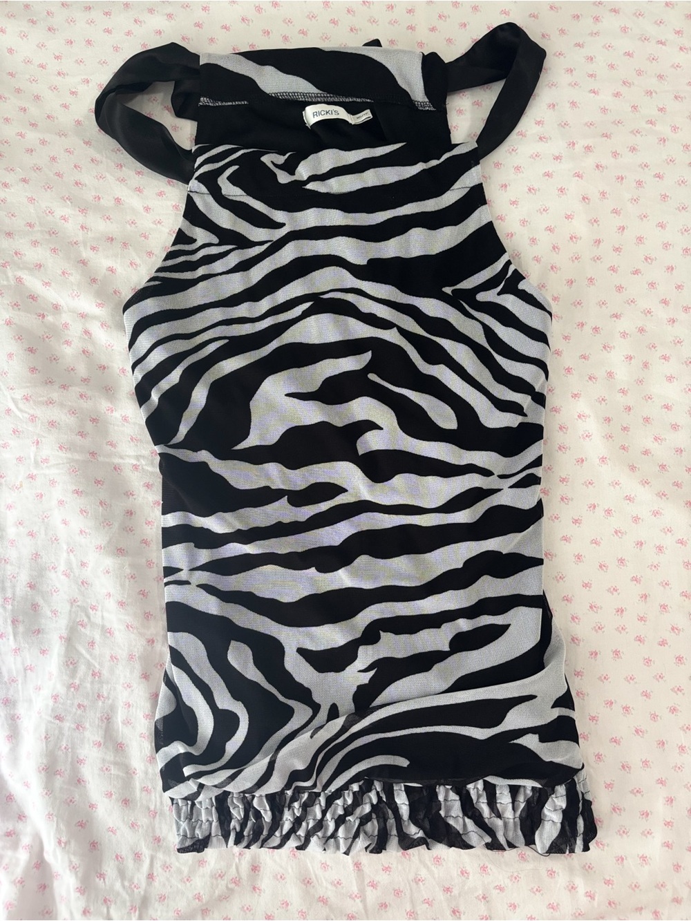 Y2K zebra print bubble hem halter top​